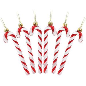 Catzon 6 Pcs Glitter Candy Cane Christmas Ornaments with Golden Ropes-Red