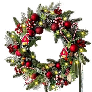 Lifebay Christmas Wreath with Red Berries, Pine Cones & Candy Accents
