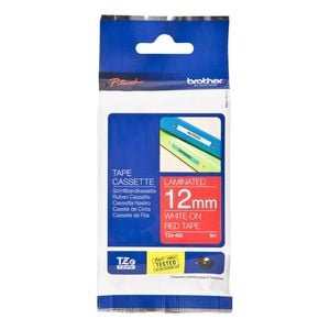 Brother TZe Label Tape – White Text on Red, Durable Cartridge for Long-Lasting Labels