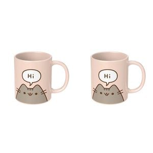 2PK Pusheen Hello/Goodbye Cat Cartoon Coloured Coffee Mug Pink