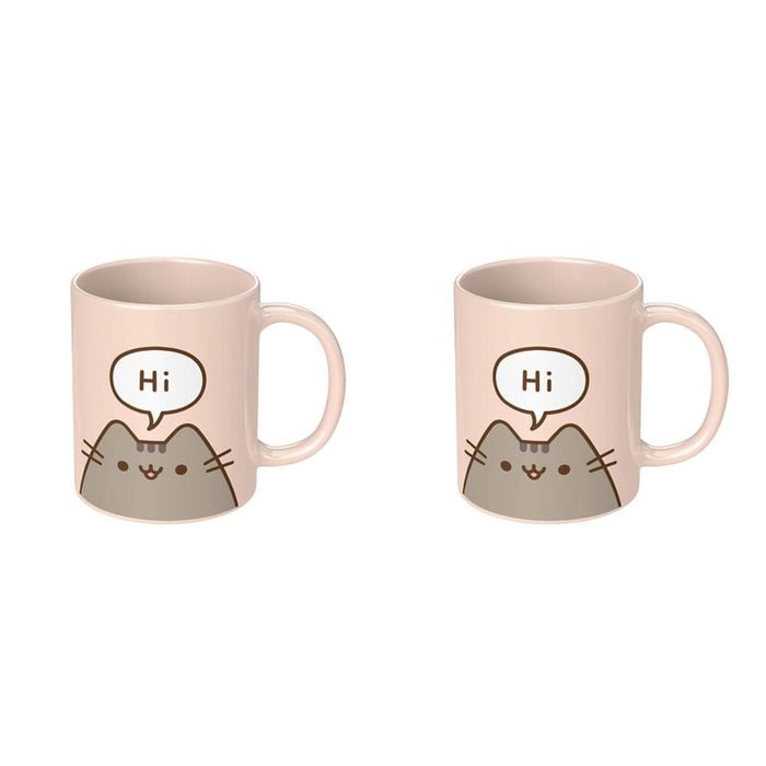 2PK Pusheen Hello/Goodbye Cat Cartoon Coloured Coffee Mug Pink