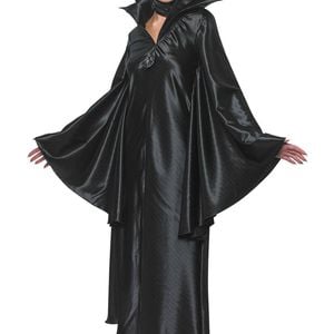 Disney Maleficent Halloween Costume for Women – Satin Long Dress with Horned Headpiece, Black &amp; Purple Colour, Large