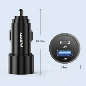 PISEN Dual Port (USB-C PD + USB-A QC) Fast Car Charger 36W - Black