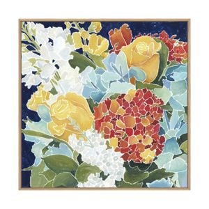 Artey | Midnight Florals II - Framed Canvas - Natural Frame - 100 x 100cm