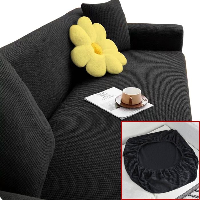 Salesbay Sofa Cushion Cover 3 Seater Stretch Lounge Slipcover Protector Black