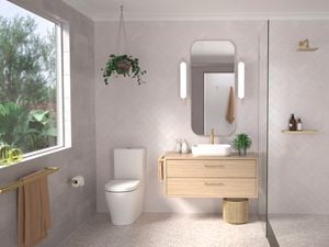 Modern bathroom with grey tiles
