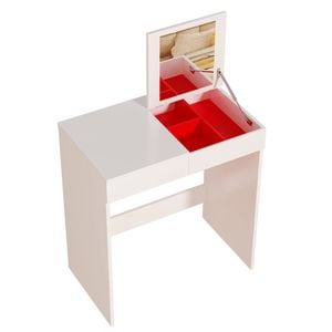 Ufurniture Dressing Table With Drawers And Storage Sections White And Red Contrast Makeup Desk With Filp-up Hd Mirror