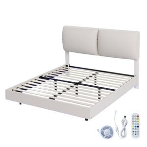 Levede Soft Headboard Floating Bed Frame LED Base Queen Beige