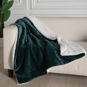 Gioia Casa Microfiber Teddy Sherpa Throw Blanket Reversible Fluffy Flannel Velvet Throw for Couch or Sofa - Emerald Green
