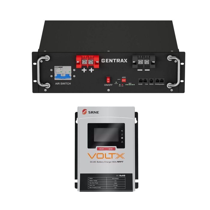 Gentrax 5120wh 100ah Lithium Battery Module + 12v 50a Dc-dc Mppt Lifepo4 Charger - 4wd, Caravan & Off-grid Power System
