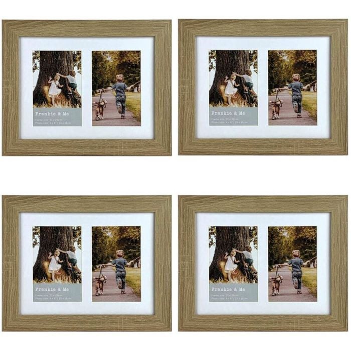 4PK Frankie & Me Wooden Collage 4x6'' Double Picture Frame Home/Office Decor Oak