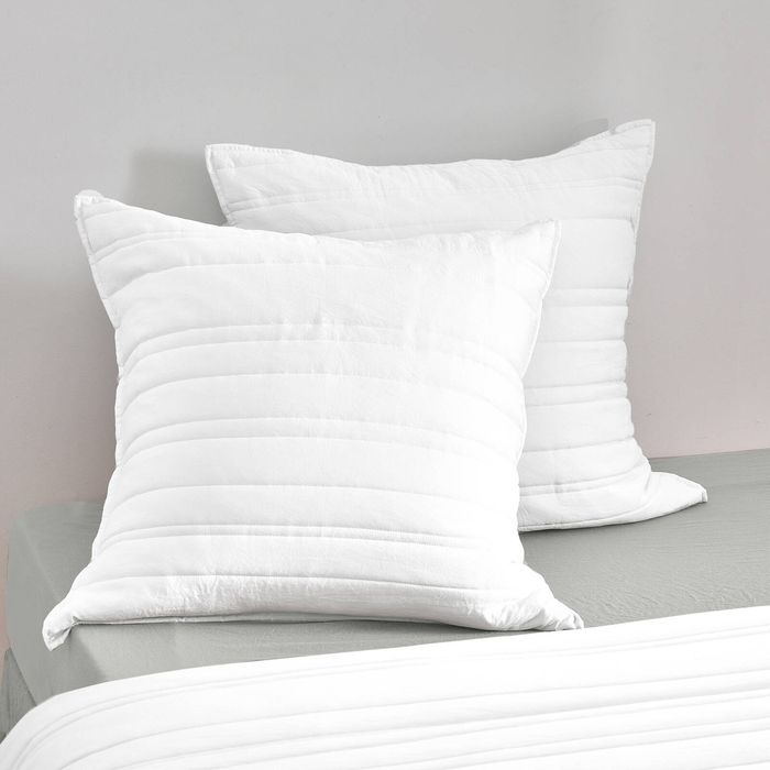 Dreamaker Superfine Washed Microfibre Stripe Quilted European Pillowcase Twin Pack White