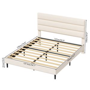 Ufurniture Velvet Upholstered Platform Bed Frame with 17cm Underbed Storage, Beige Double