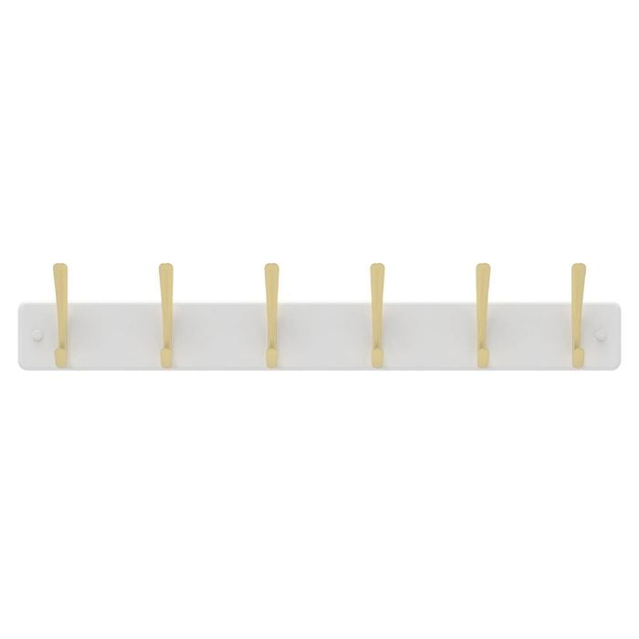 MODE 6 Brushed Brass Hooks On White Board Hat And Coat Rack