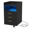 Advwin Bedside Table RGB LED Nightstand Charging Station 3 Drawers Cabinet Black