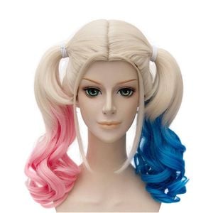 Catzon Pink And Blue Wig For Women Two Ponytails For Halloween Party