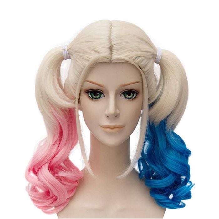 Catzon Pink And Blue Wig For Women Two Ponytails For Halloween Party