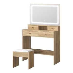 Oikiture Dressing Table Stool Set Vanity Desk Drawers Natural