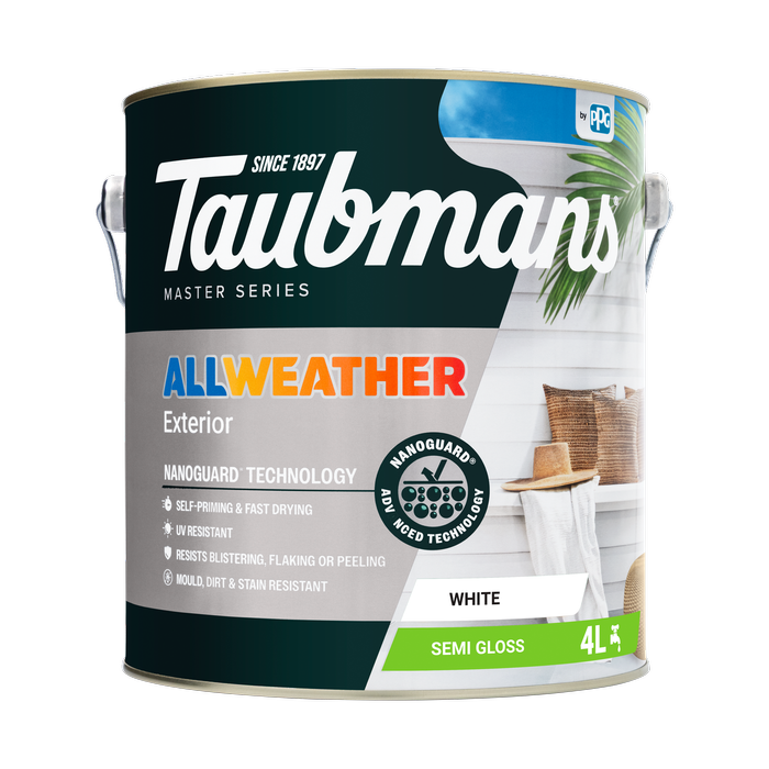 Taubmans 4L White Semi Gloss All Weather Exterior Paint