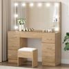Alfordson Dressing Table Stool Set Makeup Mirror Desk Led 10 Bulbs Wood