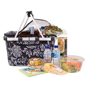 Sachi Picnic 47x28cm Collapsible Insulated Carry Basket w/ Lid Camellia Black