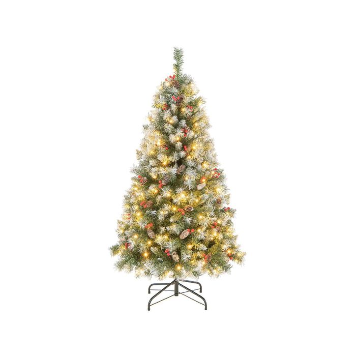 Costway 1.5M Hinged Christmas Tree 200 LEDs Xmas Decoration Tree w/126 Red Berries