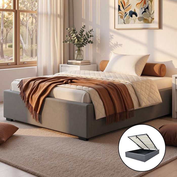 Artiss Bed Frame King Single Size Gas Lift Base Grey Toki
