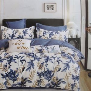 Bloomington 300TC Carolyn Blue Reversible Cotton Quilt Cover Set Queen