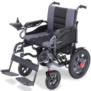 EQUIPMED Electric Folding Wheelchair, Wide Bariatric Chair Seat, Comfortable for S-XL, Long Range, Black/Grey