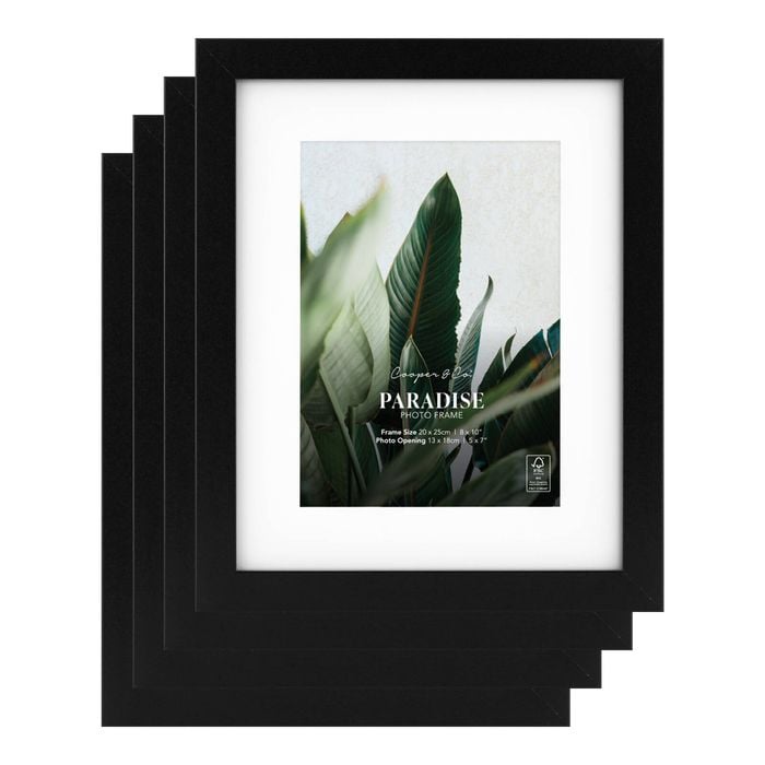 Cooper & Co. 8 x 10inch Mat to 5 x 7inch Set of 4 Black Premium Paradise Wooden Photo Frames