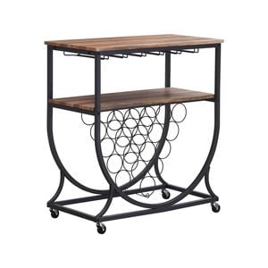 IHOMDEC Industrial Style Wine Rack Cart with Glass Holder Vintage Brown