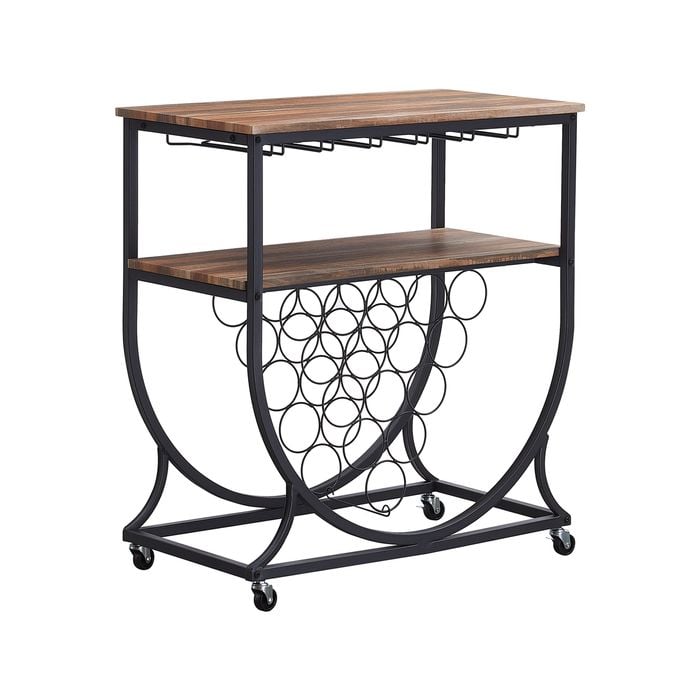 IHOMDEC Industrial Style Wine Rack Cart with Glass Holder Vintage Brown
