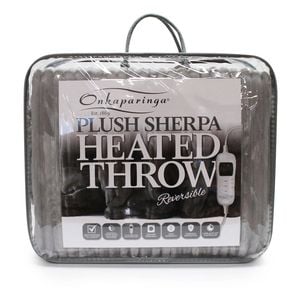 Onkaparinga Sherpa Plush Heated Throw/Electric Blanket w/LED Heat Control Grey