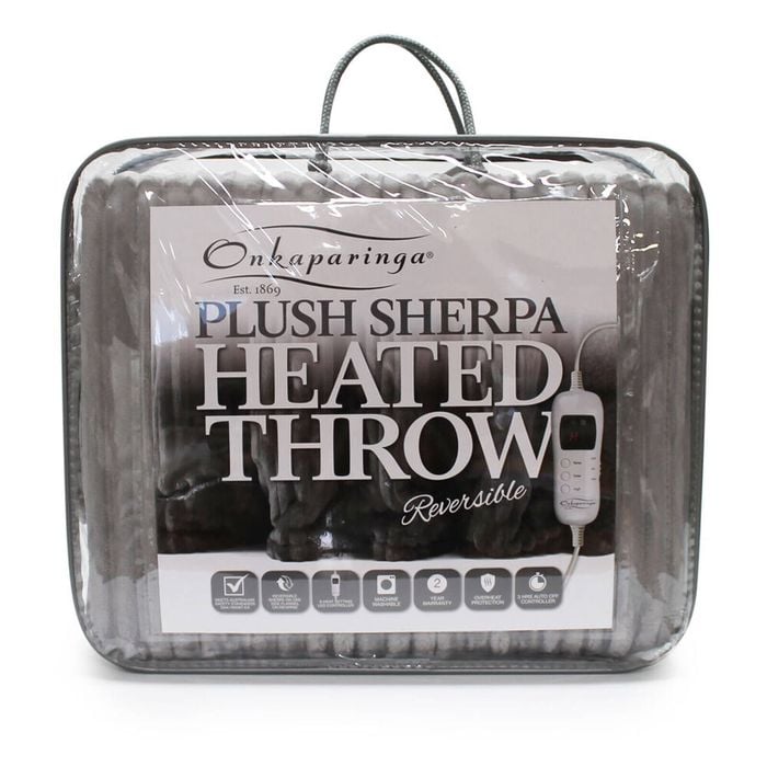 Onkaparinga Sherpa Plush Heated Throw/Electric Blanket w/LED Heat Control Grey