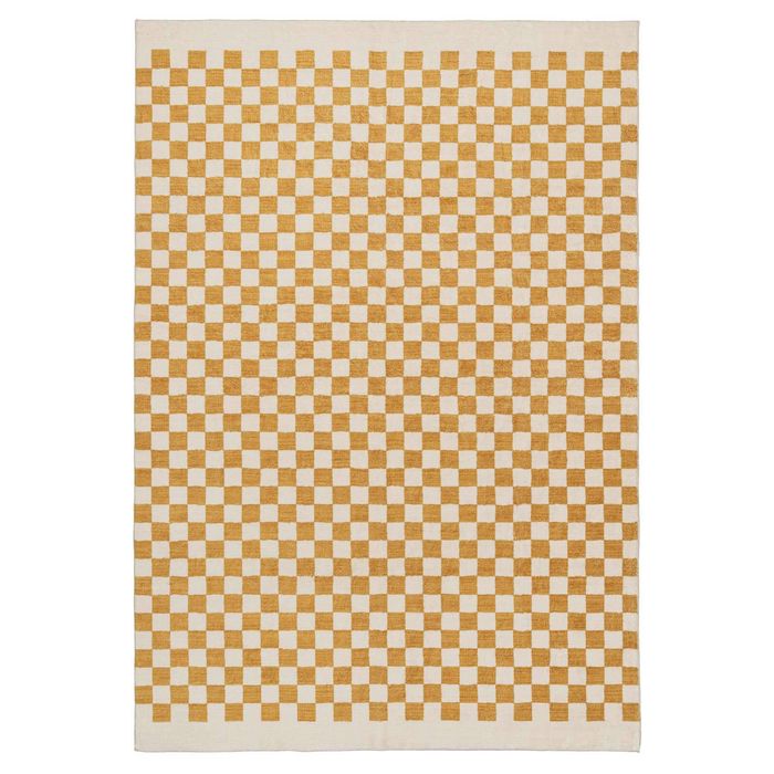 Loopsie-290cm X 200cm-segundo Yellow And Cream Checkered Washable Rug