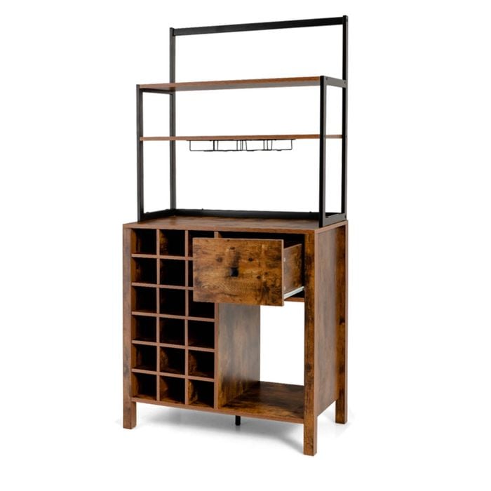 Costway 3-tier Kitchen Storage Cabinet Wine Rack Organiser Display Stand W/drawer