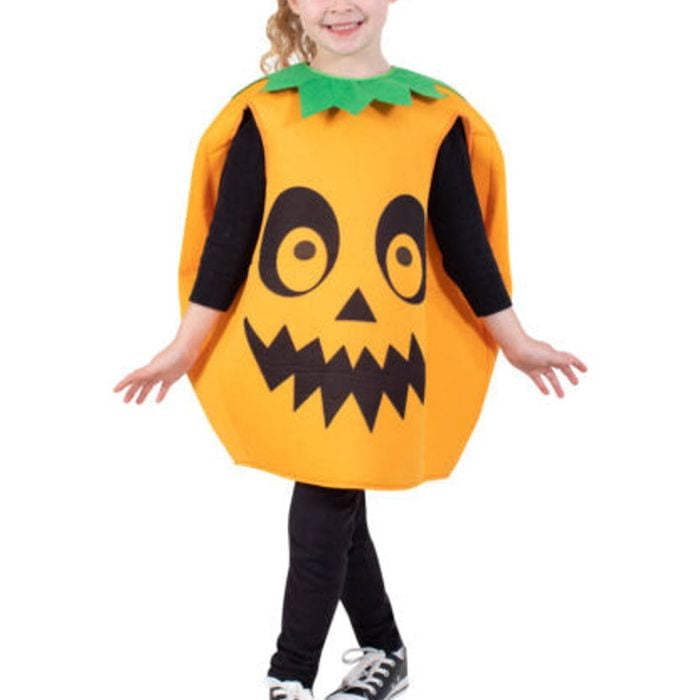 Pumpkin Halloween Costume Child Halloween Veggie Tabard with Printed Face and Collar - Orange, TODDLER