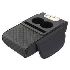 Catzon 3in1 Leather Car Armrest Storage Box Armrest Box Booster Pad Car Interior Accessories-black