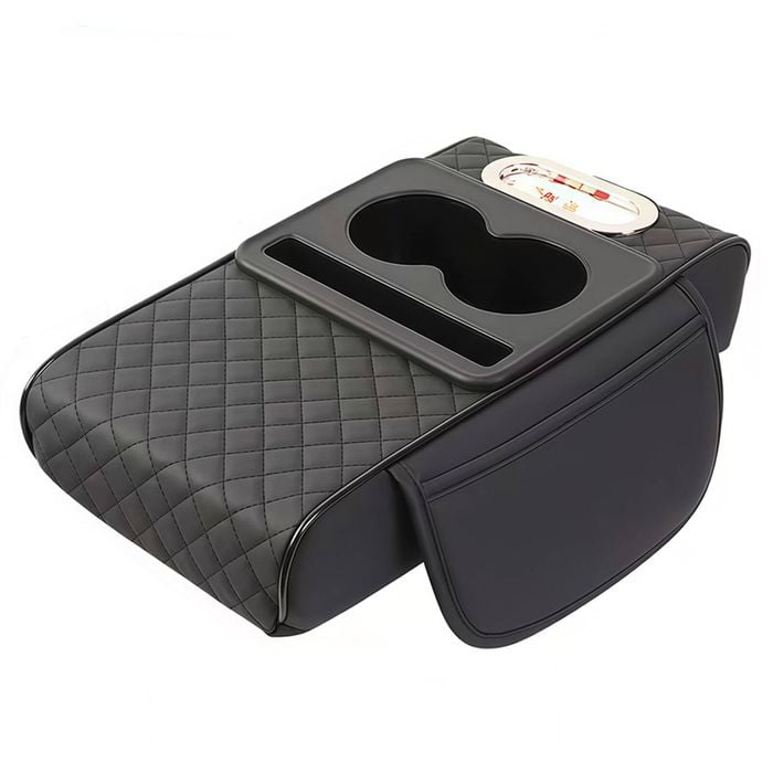 Catzon 3in1 Leather Car Armrest Storage Box Armrest Box Booster Pad Car Interior Accessories-black