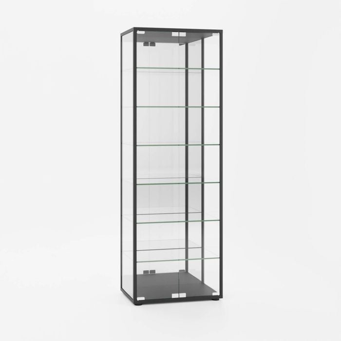 East Glass Display 7 Tier Cabinet Trophy Display Storage Shelf 2 Door Black