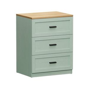 Oikiture Bedside Table 3 Drawers Nightstand Cabinet End Table Natural&green