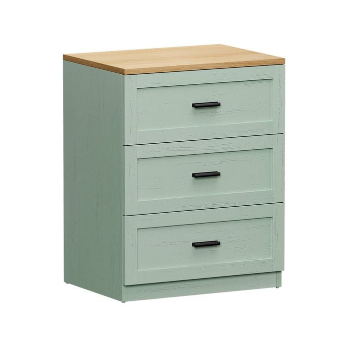 Oikiture Bedside Table 3 Drawers Nightstand Cabinet End Table Natural&green