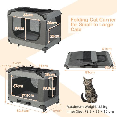 Costway Portable Pet Travel Carrier Large Soft Pet Crate 82.5x59x67cm Grey Bunnings Australia