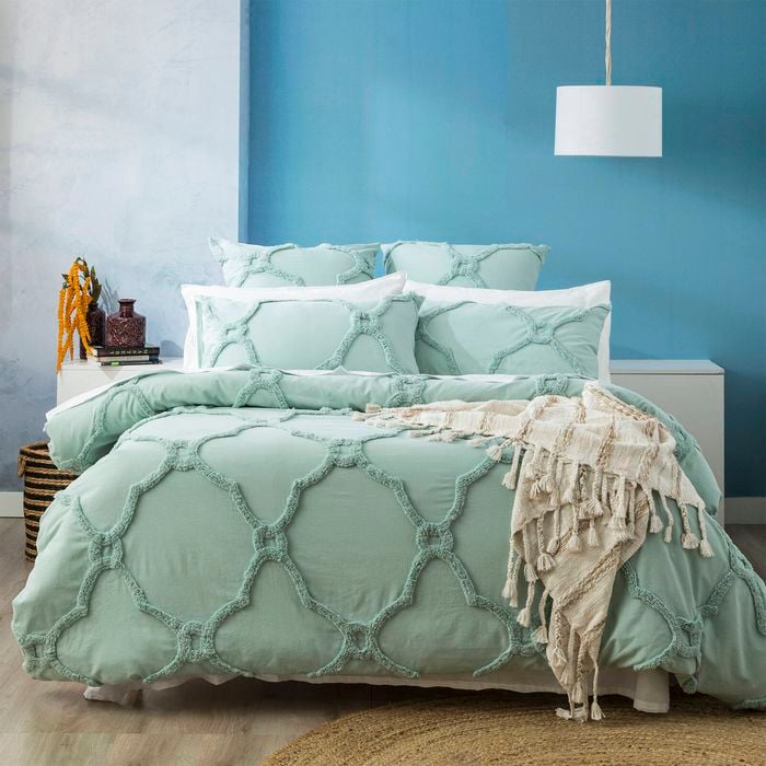Renee Taylor Moroccan 100% Cotton Chenille Vintage Washed Tufted Quilt Cover Set Queen Sage