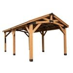Backyard Discovery Norwood 6.1m x 3.7m Cedar Wood Outdoor Patio Gazebo with Hardtop Galvanised Steel Peak Roof and PowerPort
