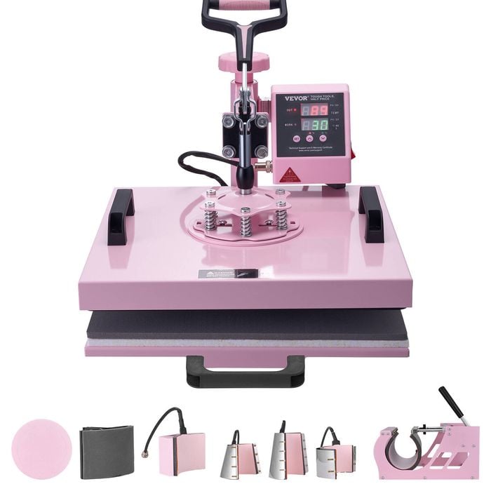 VEVOR Heat Press Machine Pink 8 in 1 with 6-30 oz 360° Swing Away for T-Shirt