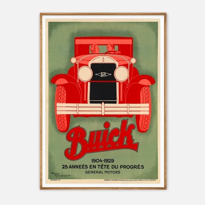 Galrie René Vincent 1929 Buick Vintage Poster - Classic Automotive Advertising Art Print, Wood Frame, A3 30 x 42cm (12 x 16inch)