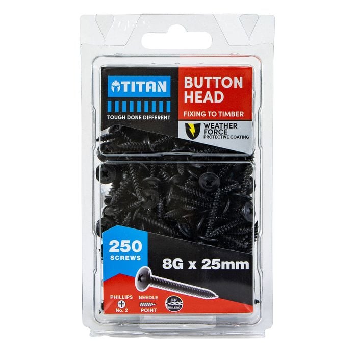 Titan 8G x 25mm Black Button Head Screws - 250 Pack