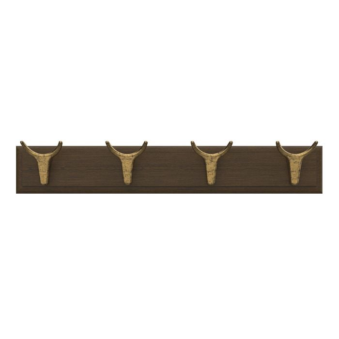 MODE 4 Brass Cow Hooks On Oak Board Hook Rack