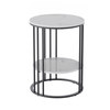 P&P Black Round End Table With Double Marble Shelves And Metal Frame